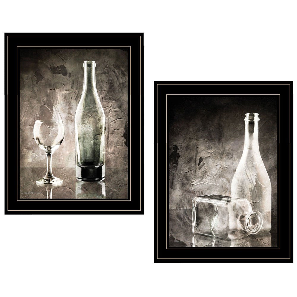 English Elm "moody" Gray Glassware Still Life 2-piece Framed Canvas Art for Living Room Walls B06787262