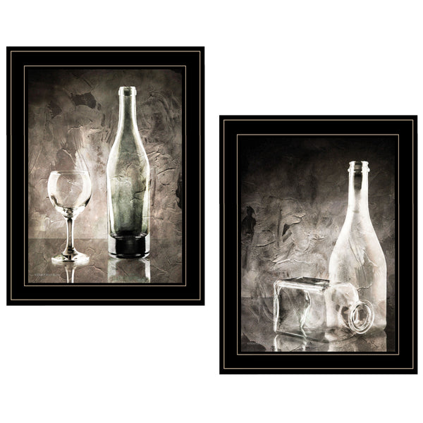 English Elm "moody" Gray Glassware Still Life 2-piece Framed Canvas Art for Living Room Walls B06787262
