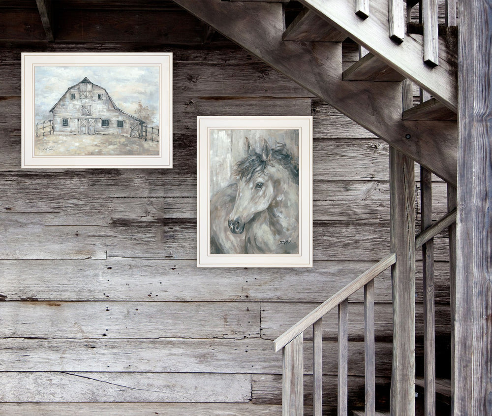 English Elm "true Spirit" Debi Coules Horse Diptych Framed Wall Art for Farmhouse Cottage Decor B06787270
