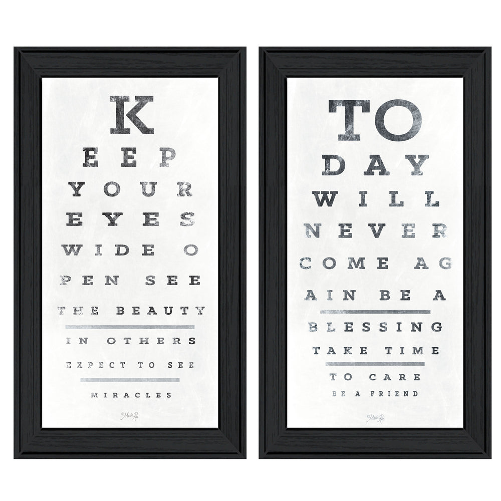 English Elm "eye Charts" Marla Rae 2 Piece Wall Art Set Matte Black Wood Framed Vintage Typography B06787273