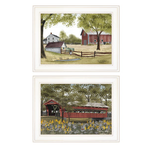 English Elm "the Spring House" Billy Jacob Two Piece Pastoral Wall Art in a White Frame B06787292