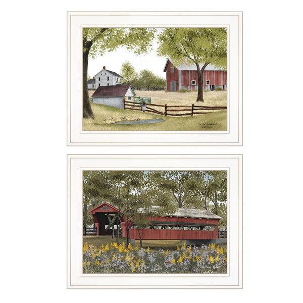 English Elm "the Spring House" Billy Jacob Two Piece Pastoral Wall Art in a White Frame B06787292