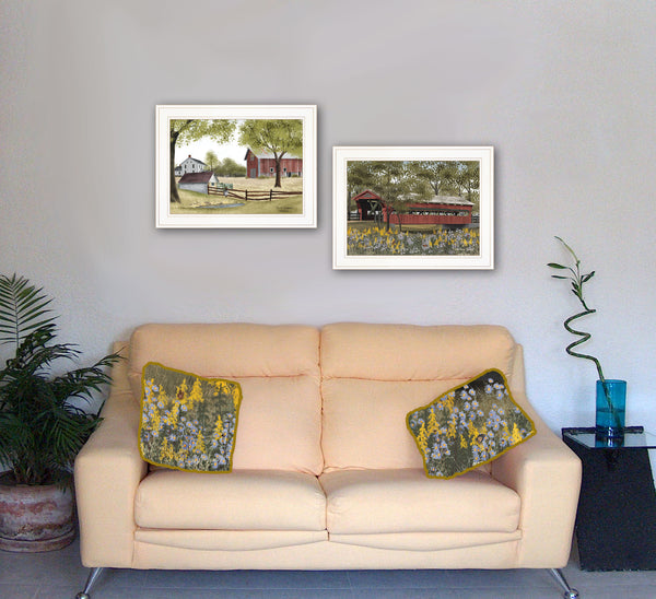English Elm "the Spring House" Billy Jacob Two Piece Pastoral Wall Art in a White Frame B06787292
