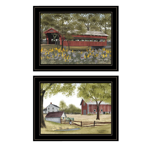 English Elm "the Spring House" Billy Jacob 2-panel Nature Art Black Wood Framed Wall Vignette B06787293