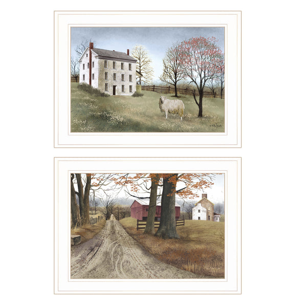 English Elm "the Road Home" Billy Jacobs 2-panel Farmhouse Wall Art Set with White Frame B06787296