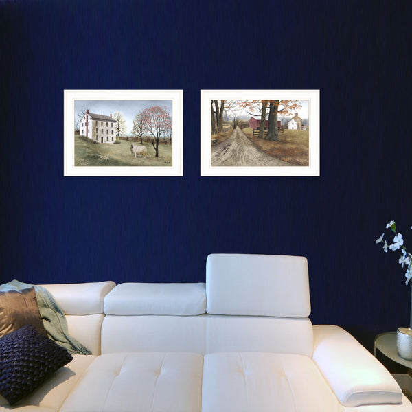 English Elm "the Road Home" Billy Jacobs 2-panel Farmhouse Wall Art Set with White Frame B06787296