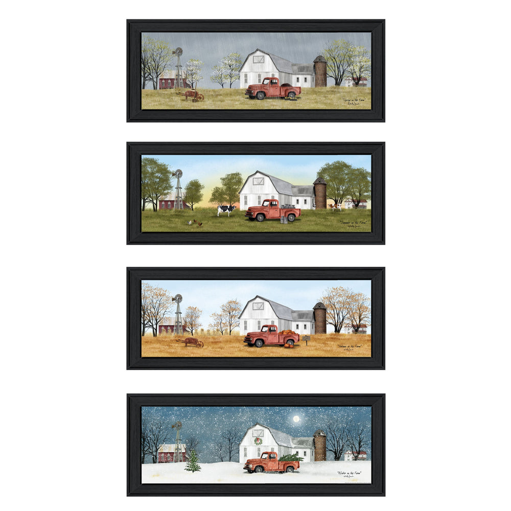English Elm "billy Jacobs Four Seasons Framed Wall Art Set of 4 Panels with Black Gallery Border B06787303