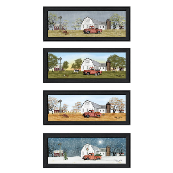 English Elm "billy Jacobs Four Seasons Framed Wall Art Set of 4 Panels with Black Gallery Border B06787303