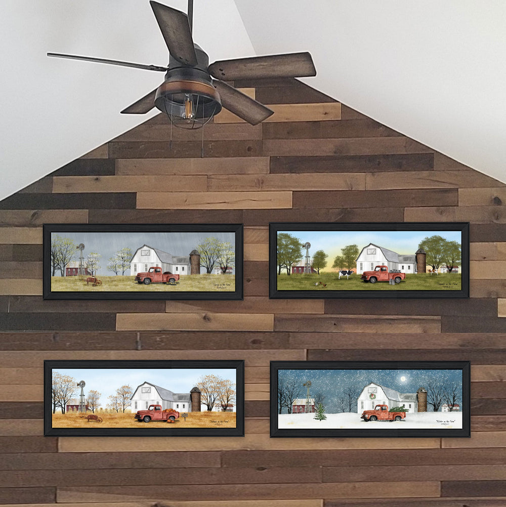 English Elm "billy Jacobs Pastoral Four Seasons Panel Art Set with Matte Black Wood Frames B06787307