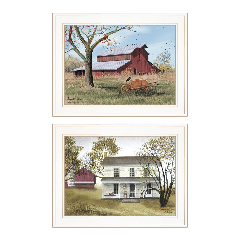 English Elm "summer's End" Billy Jacobs Folk Art Two Piece Pastoral Wall Set with White Frame B06787313