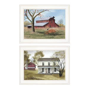 English Elm "summer's End" Billy Jacobs Folk Art Two Piece Pastoral Wall Set with White Frame B06787313