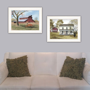 English Elm "summer's End" Billy Jacobs Folk Art Two Piece Pastoral Wall Set with White Frame B06787313