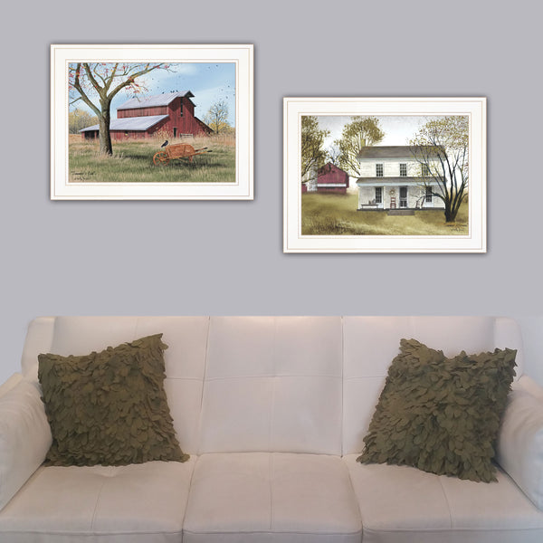 English Elm "summer's End" Billy Jacobs Folk Art Two Piece Pastoral Wall Set with White Frame B06787313
