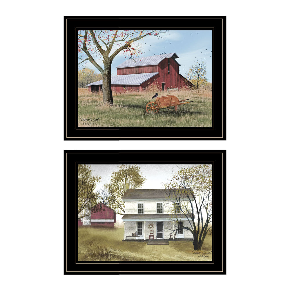 English Elm "summer's End" Billy Jacobs Two Panel Pastoral Wall Art Set with Black Wood Frames B06787314