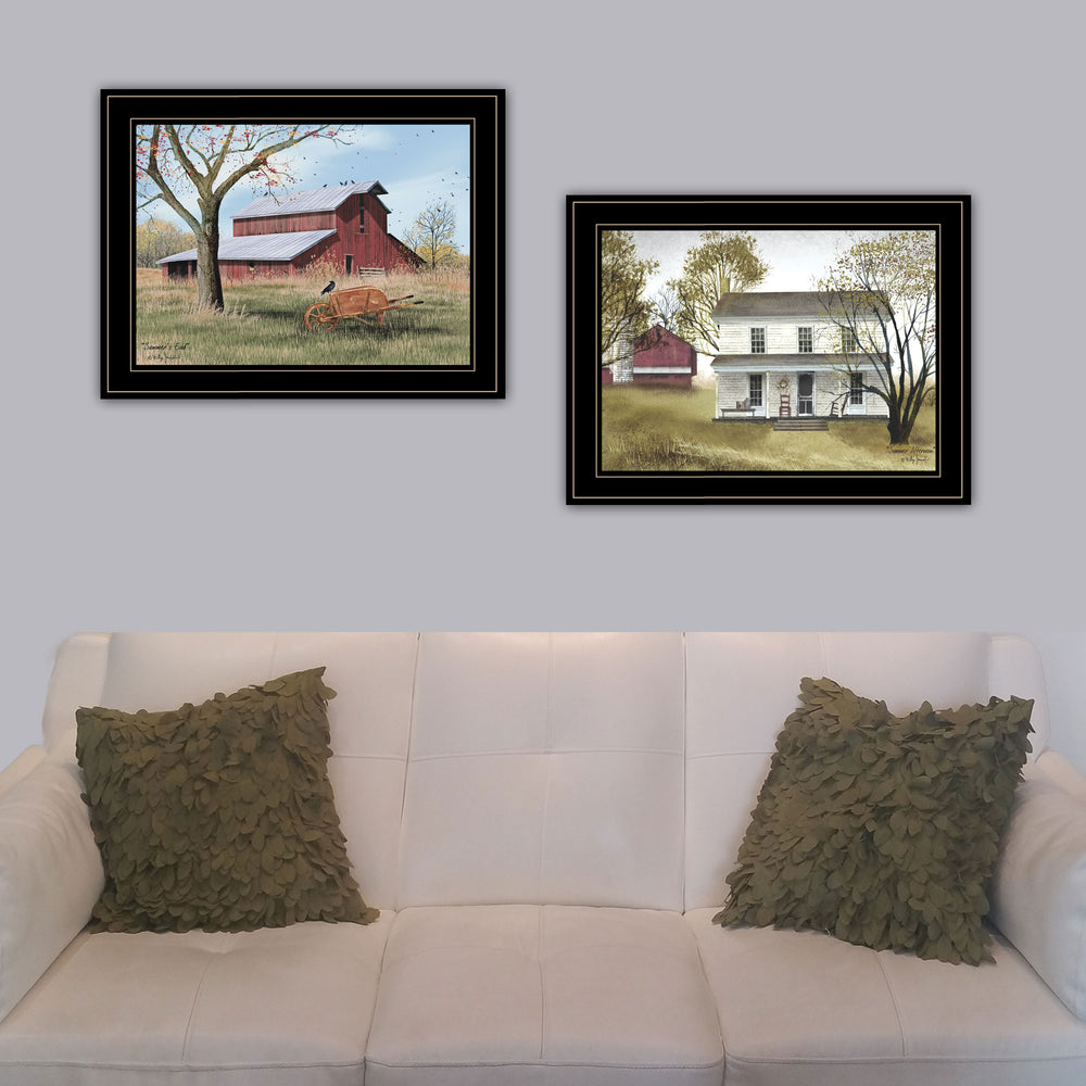 English Elm "summer's End" Billy Jacobs Two Panel Pastoral Wall Art Set with Black Wood Frames B06787314