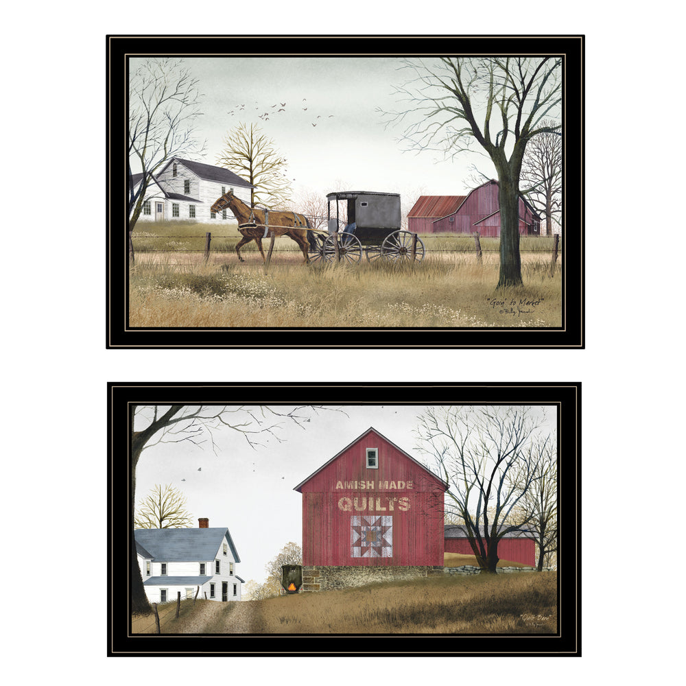 English Elm "goin to Market Billy Jacobs 2-piece Framed Diptych Rural Art Black Wood Frame B06787330