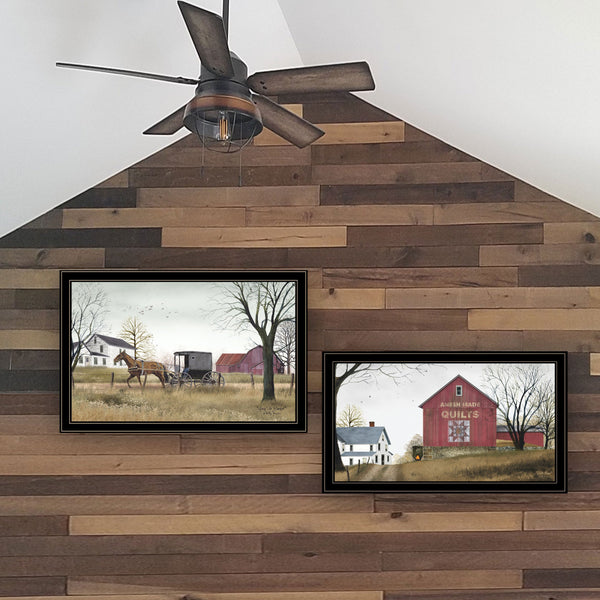 English Elm "goin to Market Billy Jacobs 2-piece Framed Diptych Rural Art Black Wood Frame B06787330