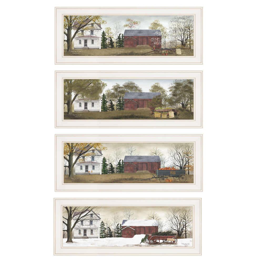 English Elm "season's Collection" Billy Jacobs 4-piece Folk Art Framed Prints Farmhouse Wall Set B06787339