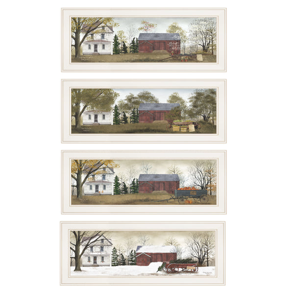 English Elm "season's Collection" Billy Jacobs 4-piece Folk Art Framed Prints Farmhouse Wall Set B06787339