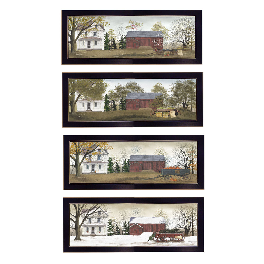 English Elm "season's Collection" Billy Jacobs 4-piece Framed Art Set Farmhouse Gallery Wall Prints B06787341