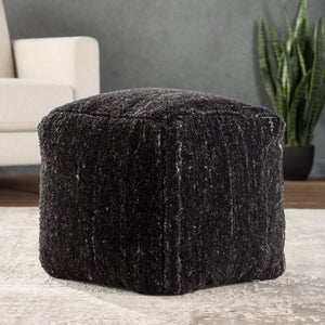 Jaipur Living Jaipur Living Sherwood Handwoven Wool Cube Pouf for Bohemian Rooms Black POF100452