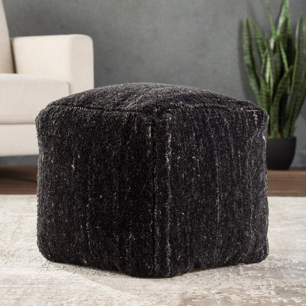 Jaipur Living Jaipur Living Sherwood Handwoven Wool Cube Pouf for Bohemian Rooms Black POF100452
