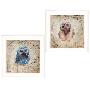 English Elm "wonder Years" Owl Art Two Piece Framed Print Set for Nursery or Kids Room B06788254
