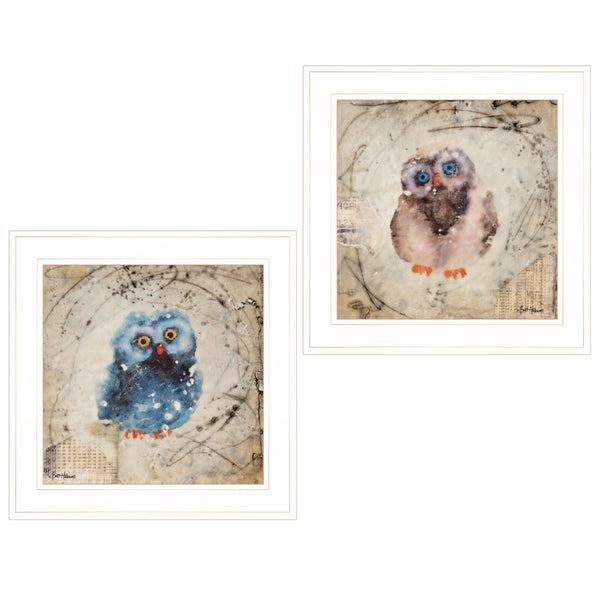 English Elm "wonder Years" Owl Art Two Piece Framed Print Set for Nursery or Kids Room B06788254