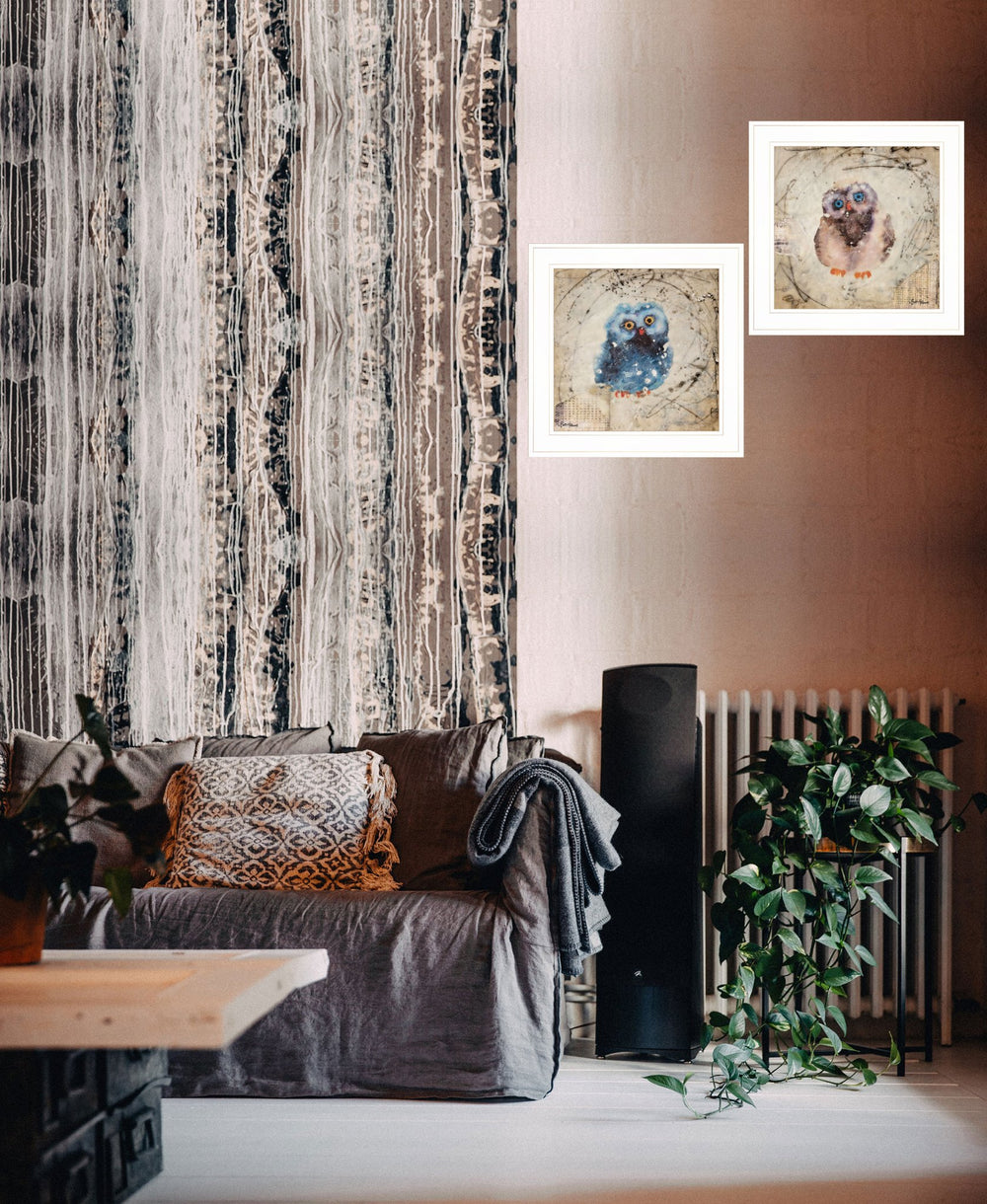 English Elm "wonder Years" Owl Art Two Piece Framed Print Set for Nursery or Kids Room B06788254