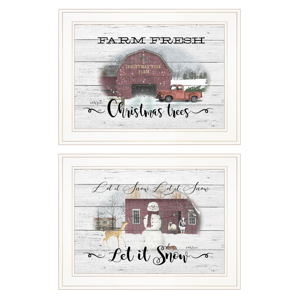 English Elm "farm Christmas" Billy Jacobs 2 Piece Framed Wall Art Set White Ready to Hang B06788263