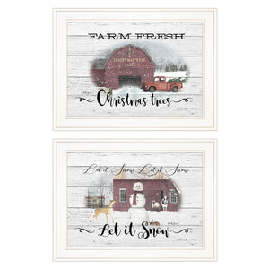 English Elm "farm Christmas" Billy Jacobs 2 Piece Framed Wall Art Set White Ready to Hang B06788263