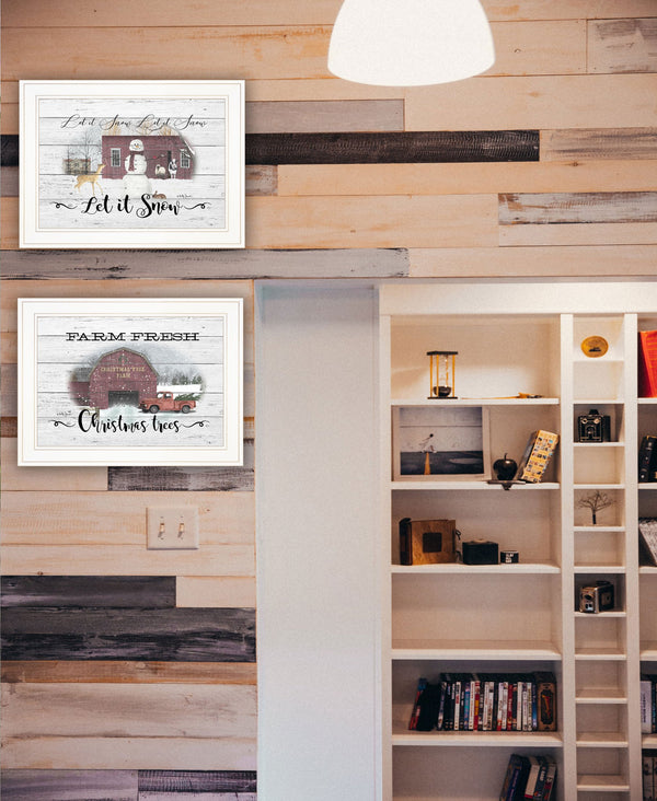 English Elm "farm Christmas" Billy Jacobs 2 Piece Framed Wall Art Set White Ready to Hang B06788263