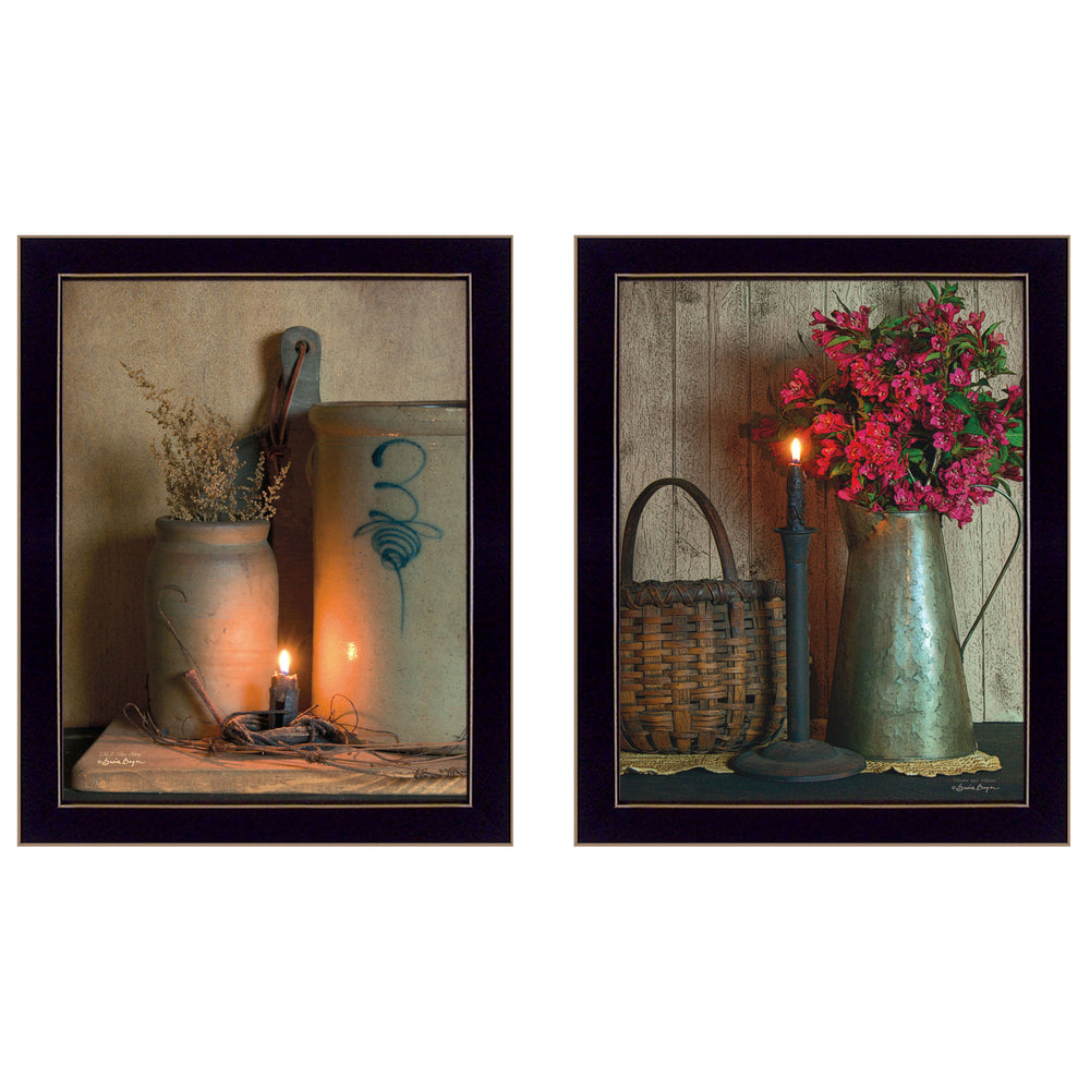 English Elm "country Candlelight Two Panel Framed Wall Art Pastoral Print for Farmhouse Living Rooms B06788274