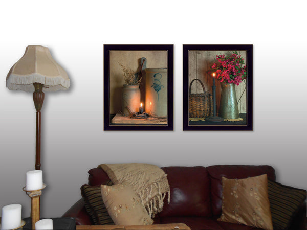 English Elm "country Candlelight Two Panel Framed Wall Art Pastoral Print for Farmhouse Living Rooms B06788274