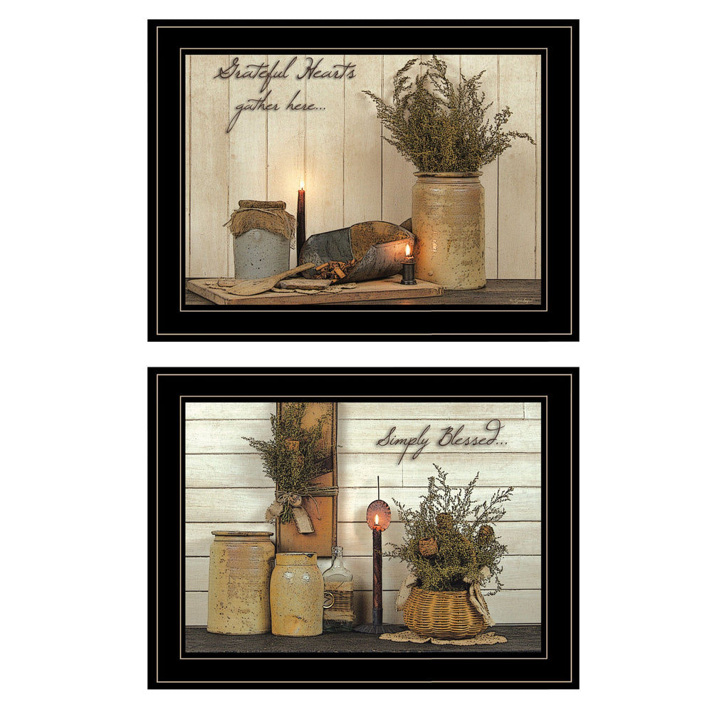 English Elm "blessed Gathering" Susan Boyer 2 Piece Framed Wall Art Set with Matte Black Wood Frame B06788289