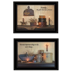 English Elm "family Forever" Susie Boyer Two Piece Framed Art Set with Black Wood Frame B06788297