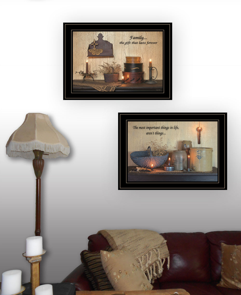 English Elm "family Forever" Susie Boyer Two Piece Framed Art Set with Black Wood Frame B06788297