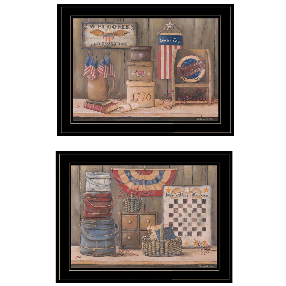 English Elm "sweet Land of Liberty" Patriotic 2-piece Framed Print Set with Black Wood Frame B06788331