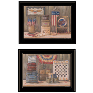 English Elm "sweet Land of Liberty" Patriotic 2-piece Framed Print Set with Black Wood Frame B06788331
