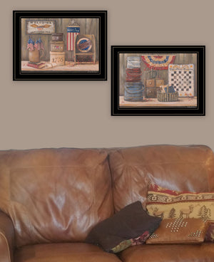 English Elm "sweet Land of Liberty" Patriotic 2-piece Framed Print Set with Black Wood Frame B06788331
