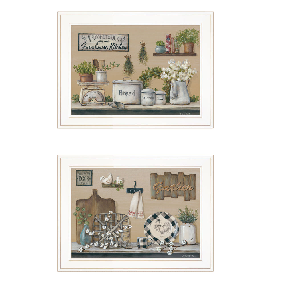 English Elm "farmhouse Kitchen" Pam Britton 2-piece Framed Print Set with White Gallery Frame B06788332