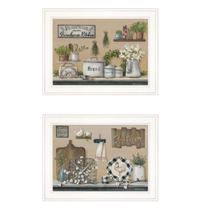 English Elm "farmhouse Kitchen" Pam Britton 2-piece Framed Print Set with White Gallery Frame B06788332