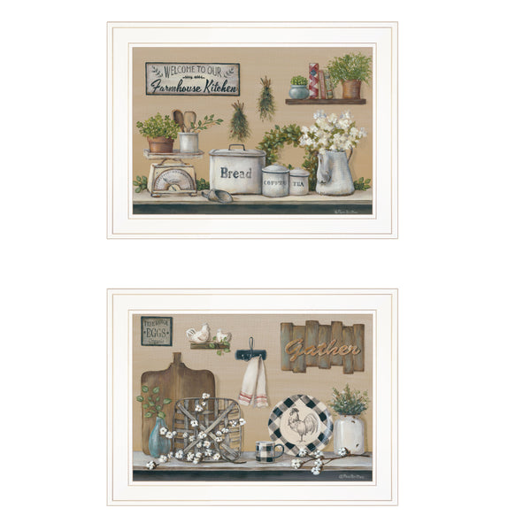 English Elm "farmhouse Kitchen" Pam Britton 2-piece Framed Print Set with White Gallery Frame B06788332