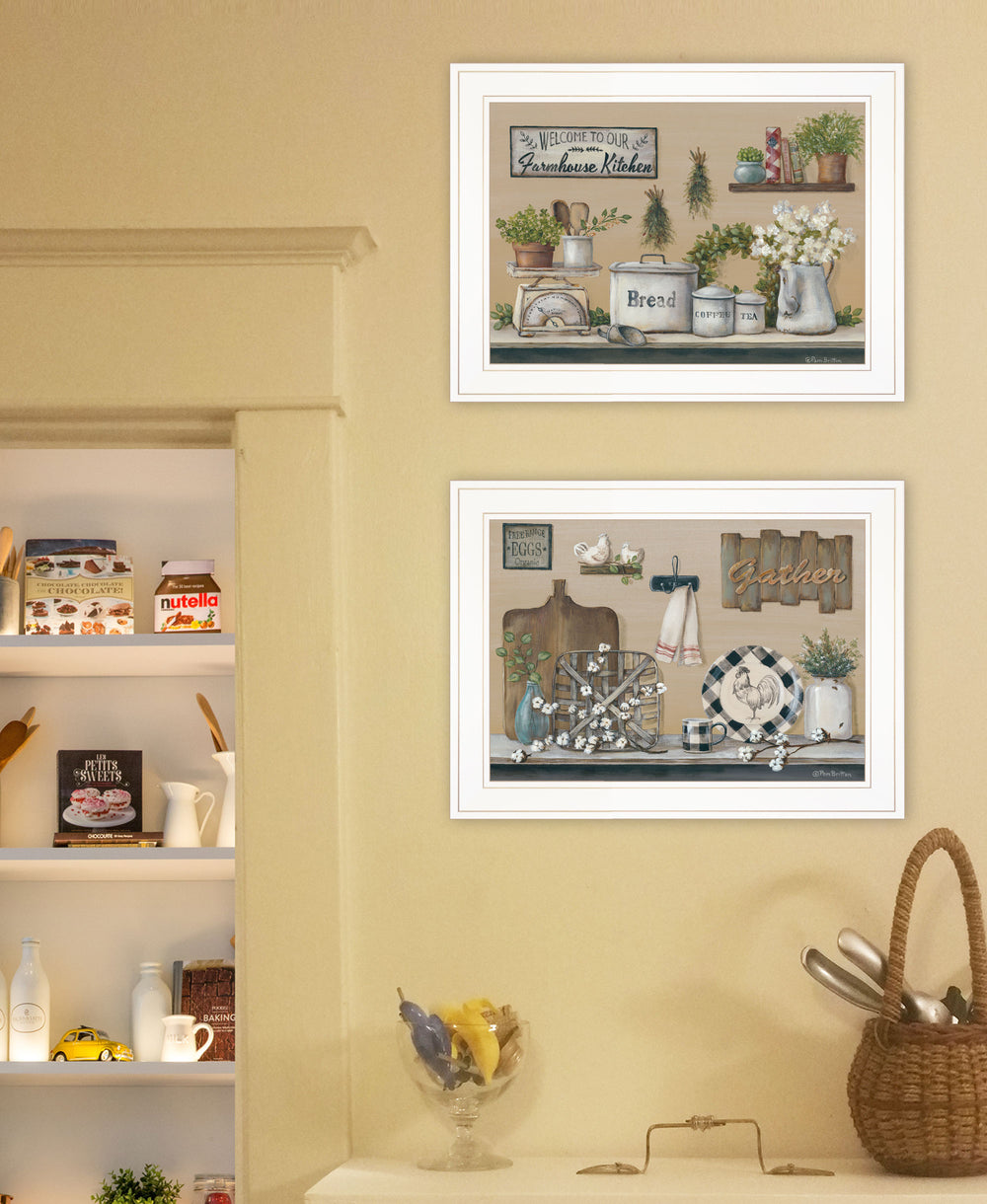 English Elm "farmhouse Kitchen" Pam Britton 2-piece Framed Print Set with White Gallery Frame B06788332