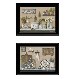 English Elm "farmhouse Kitchen" Pam Britton 2 Panel Framed Wall Art Set with Black Wood Frame B06788335