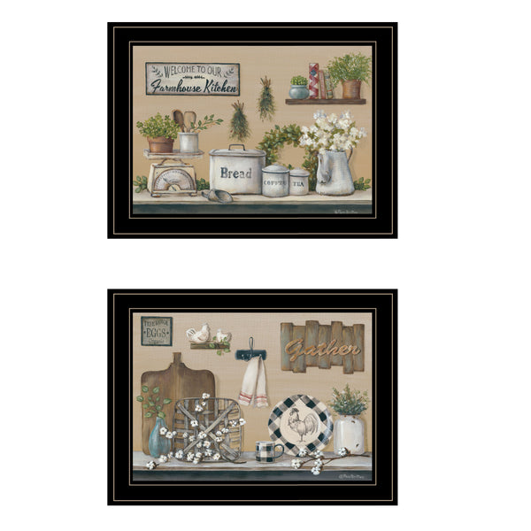 English Elm "farmhouse Kitchen" Pam Britton 2 Panel Framed Wall Art Set with Black Wood Frame B06788335