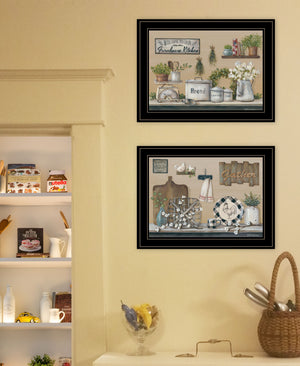 English Elm "farmhouse Kitchen" Pam Britton 2 Panel Framed Wall Art Set with Black Wood Frame B06788335