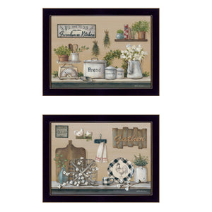English Elm "farmhouse Kitchen" Pam Britton 2-piece Framed Canvas Art Set with Black Wood Frame B06788338