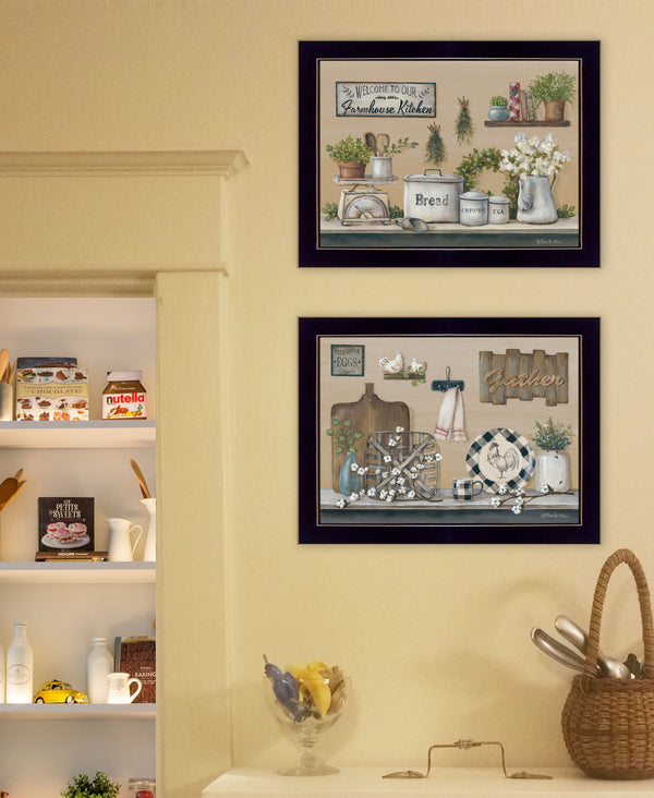 English Elm "farmhouse Kitchen" Pam Britton 2-piece Framed Canvas Art Set with Black Wood Frame B06788338