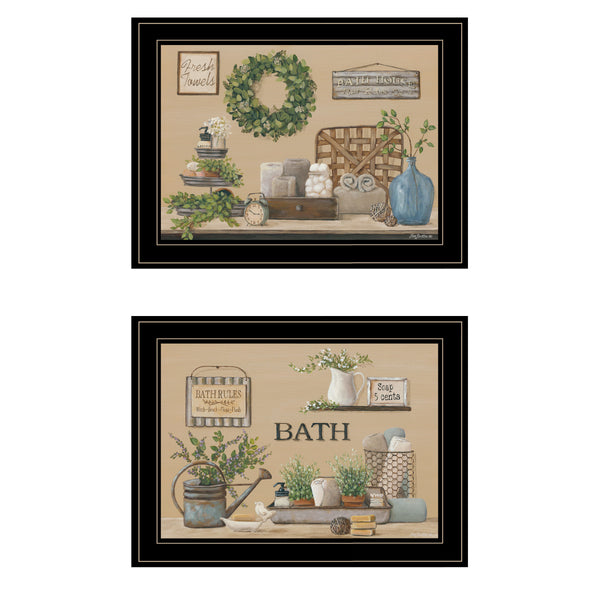 English Elm "bath Time" Pam Britton 2-piece Framed Wall Art Set with Matte Black Wood Frame B06788343